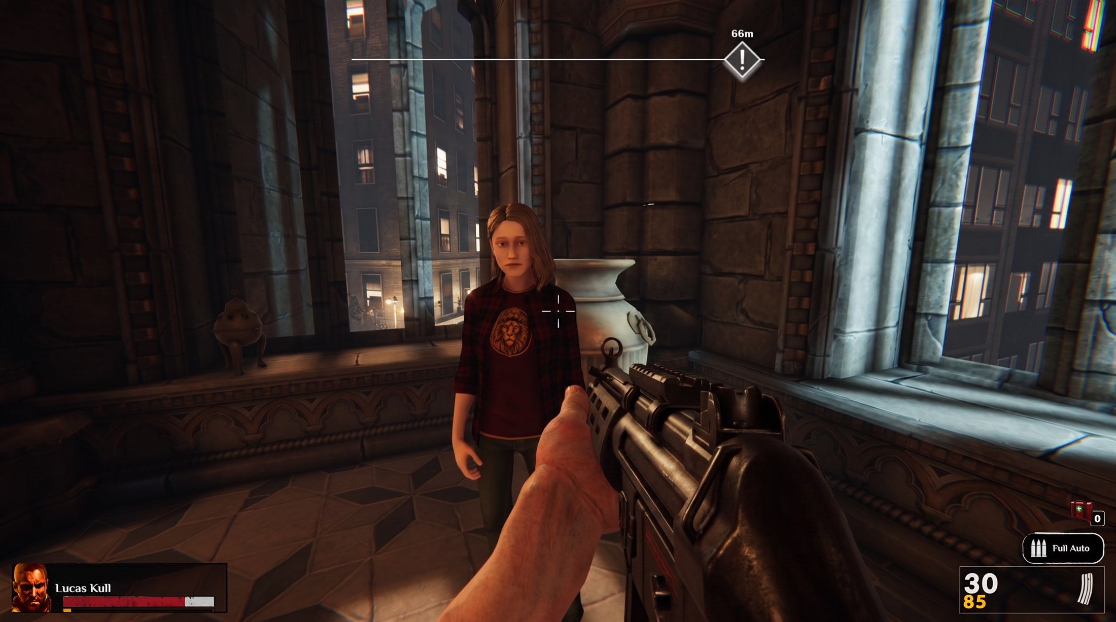 Road from Horno protagonist Lucas protecting a civilian during an escort mission